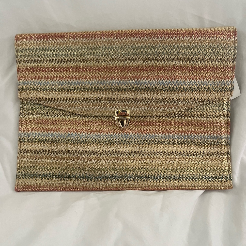 Multicolor Woven Clutch with Gold Clasp